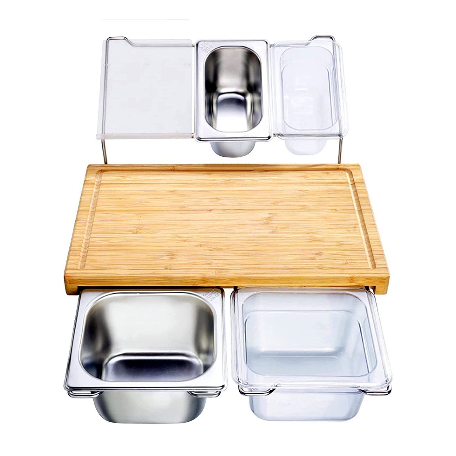 Bamboo Cutting Board for Kitchen, Wood Chopping Board, Bamboo Board with Tray, Chopping Board with Stainless Steel Juice Catcher