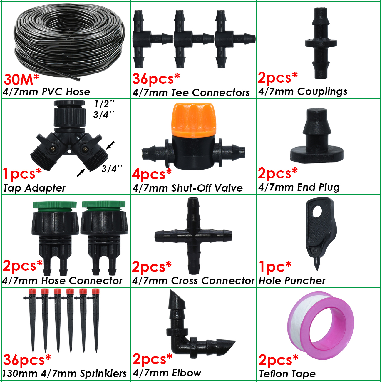 KESLA Garden Drip Irrigation System Adjustable Sprinkler Drippers 1/4'' Hose Ball Valve Timer Watering Flowers Lawn Greenhouse: green