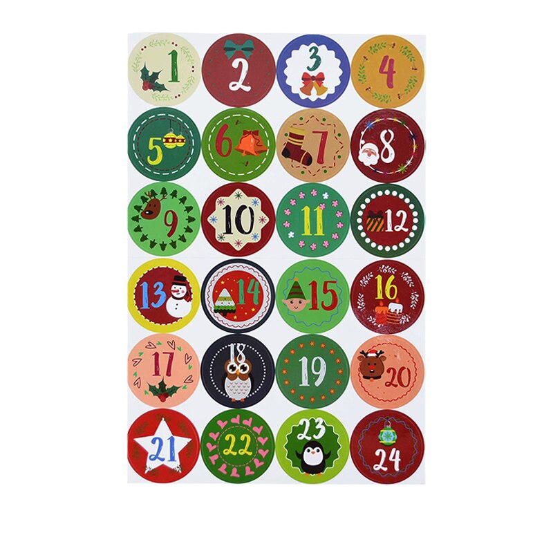 24Pcs 4.5cm Merry Christmas Advent Calendar Number Paper Stickers DIY Scrapbooking Round Christmas Sticker Label Xmas Decor: B