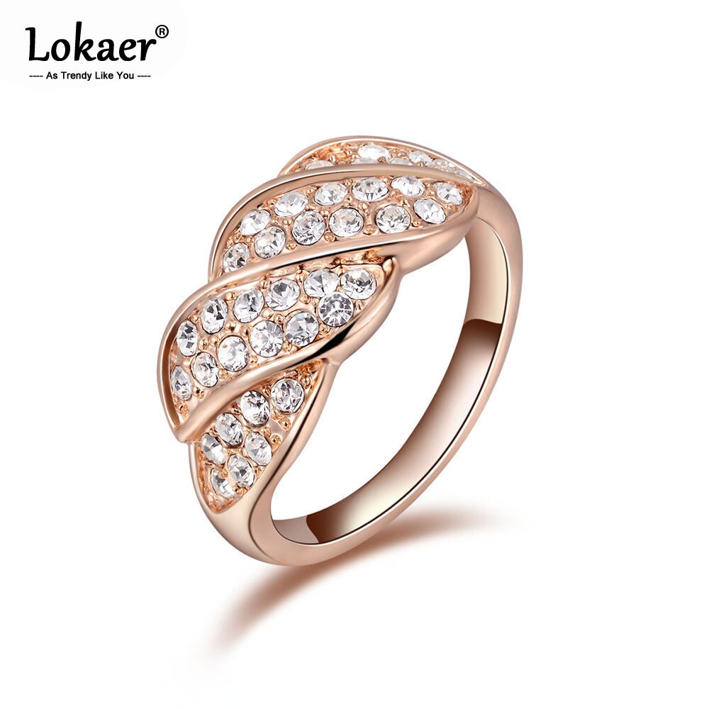 Lokaer moderno forma ondulada Cubic Zirconia anillos de aniversario joyería para mujeres niñas oro rosa de Navidad de cumpleaños A2010238320