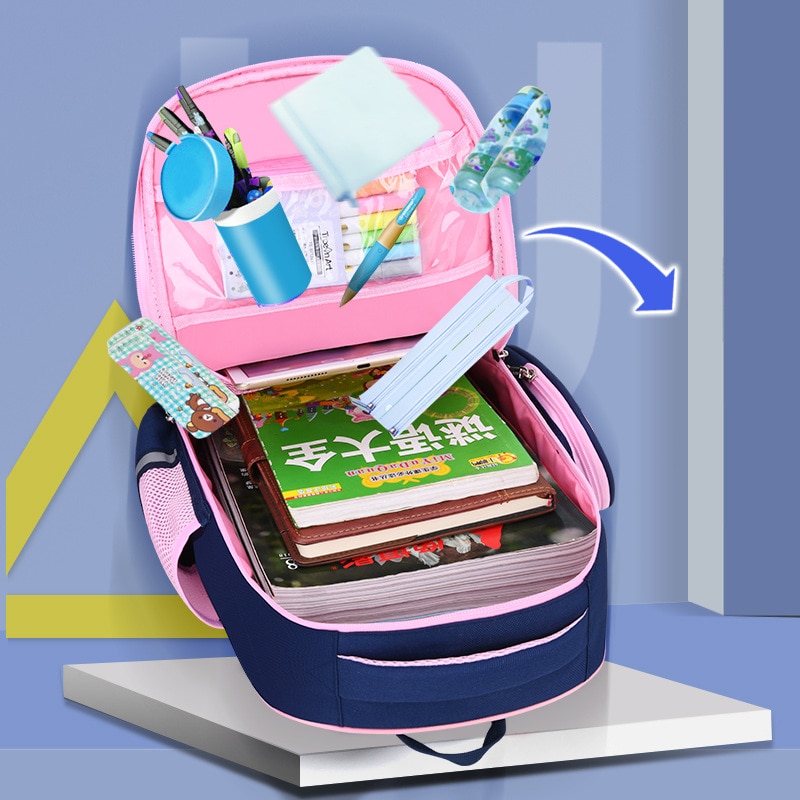 Rugzak voor basisschoolmeisjes, waterdicht, roze oxford-stof, schooltas voor kinderen, rugzak voor meisjes, schattige strik voor kinderen