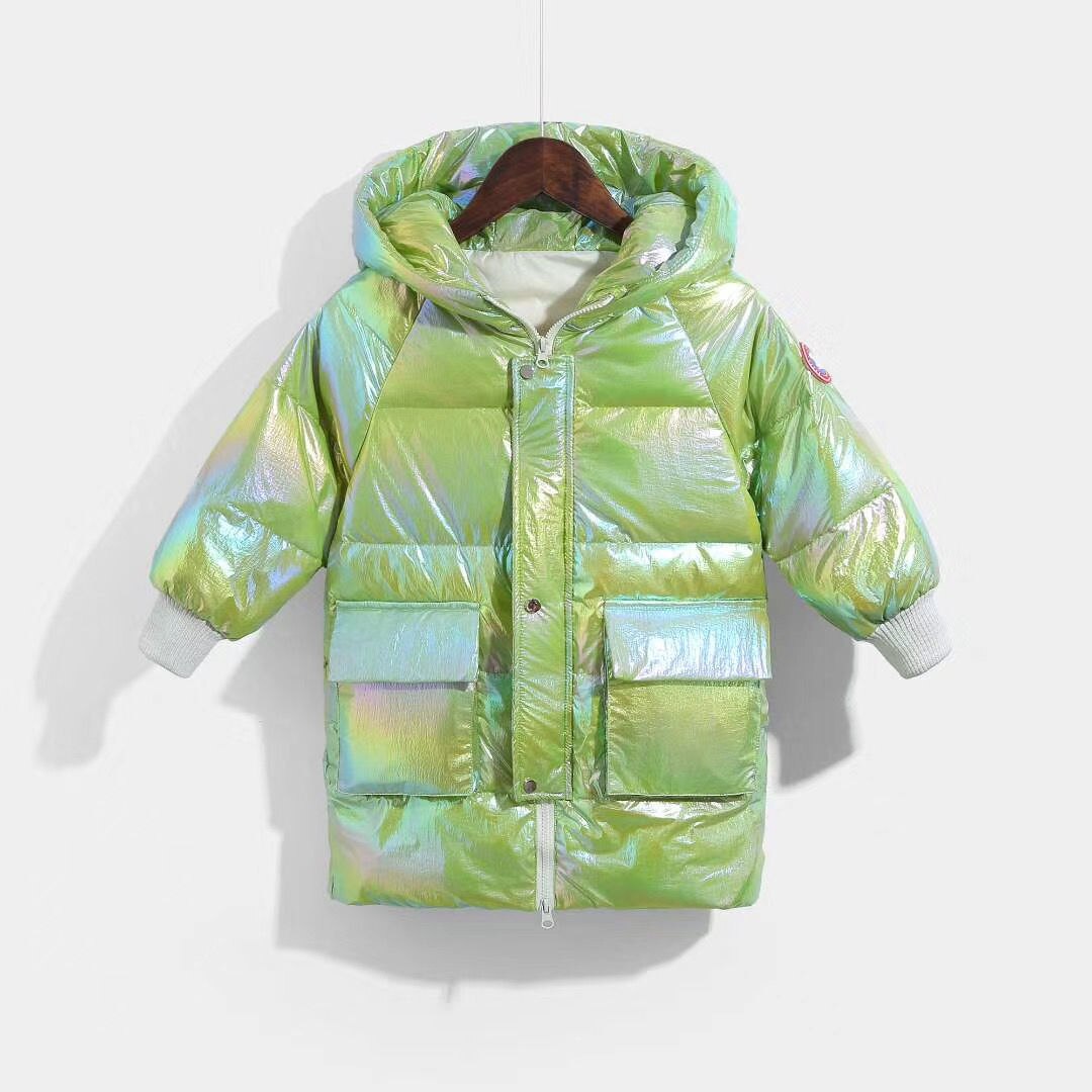 Doudoune mi-longue arc-en-ciel colorée en duvet de canard blanc pour enfant, parka à capuche pour bébé, manteau d'hiver pour petite fille