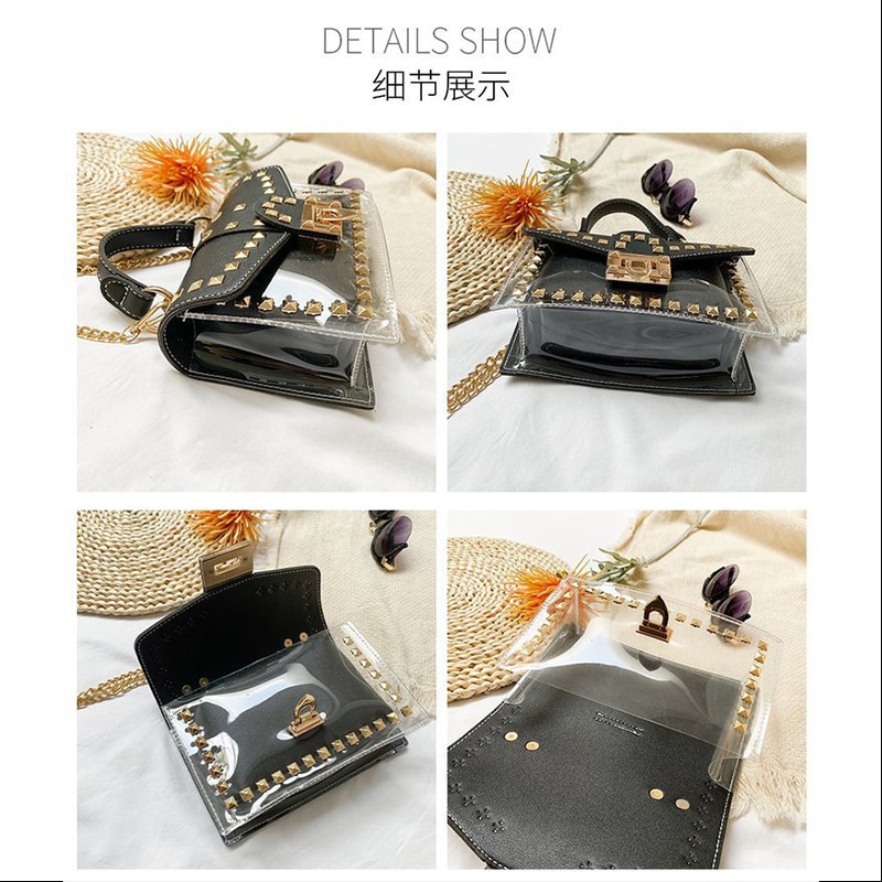 PU Leather Purses and Handbags PVC Rivet Decoration Bags for Women Girls Female Shoppers Casual Wallets