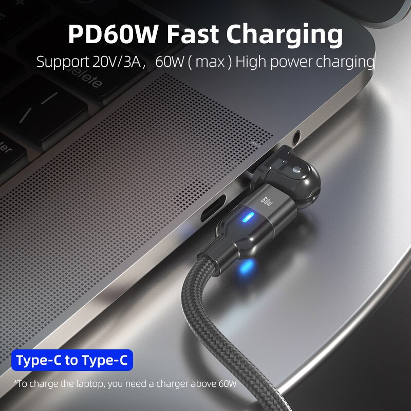 AUFU 60W USB C Zu USB Typ C Kabel PD Schnelle Ladegerät Kabel USB-C Typ-c Kabel Für xiaomi Samsung Macbook iPad Daten synchronisieren 180 Drehen