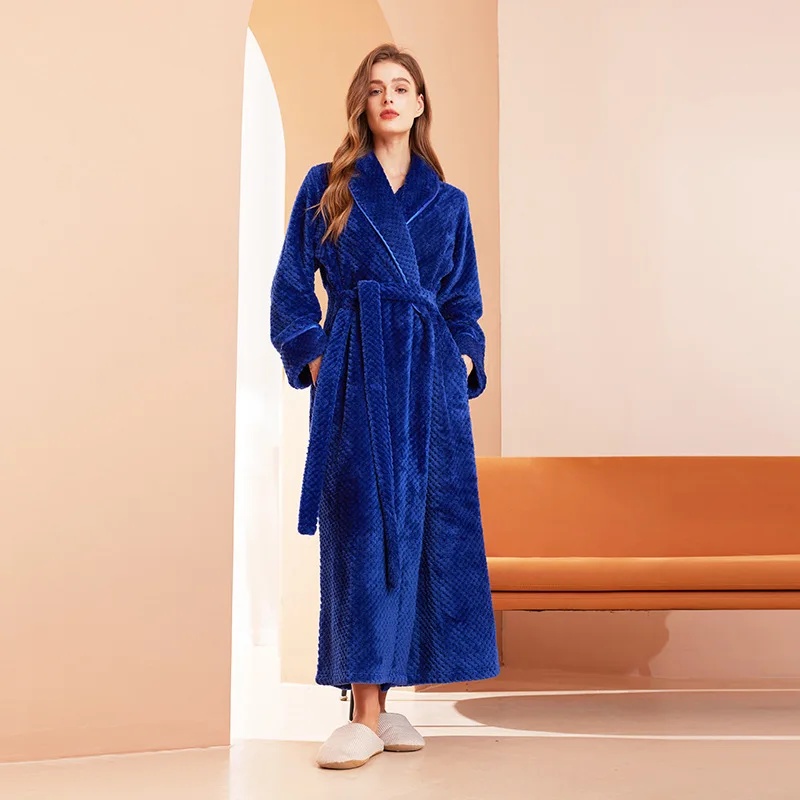 Winter Large Size Bebe Velvet Long Bathrobe Women Hotel Beauty Salon Casual Nightgown Comfortable Home Clothes: 4G / Orange