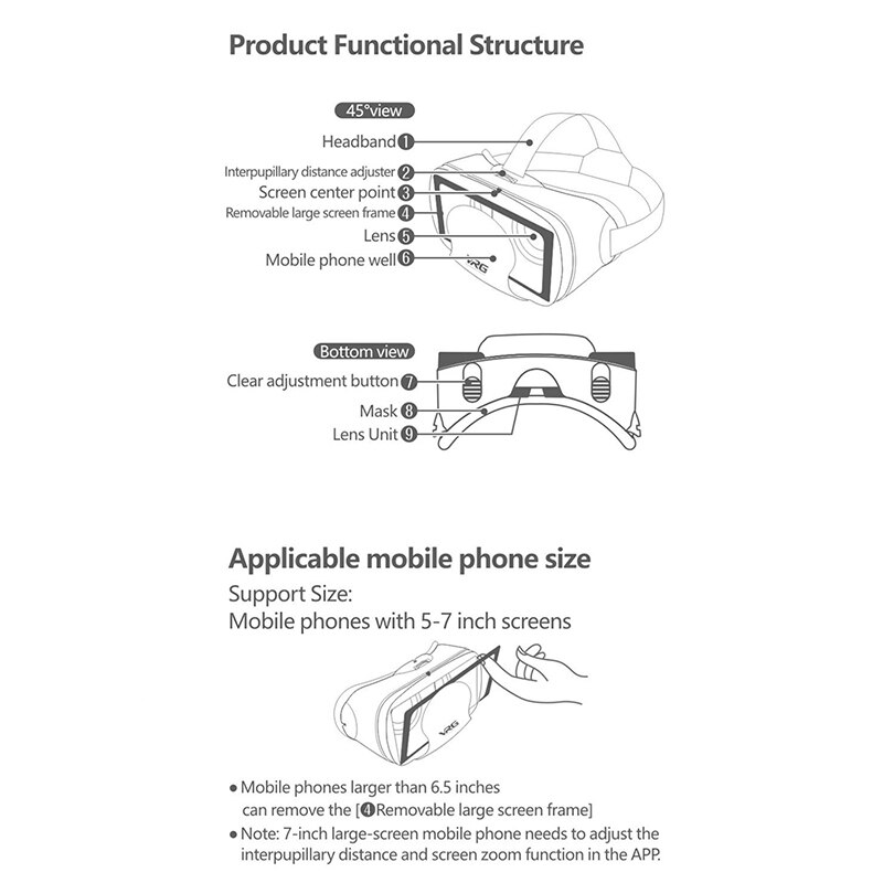 VGR Pro-Gafas de realidad Virtual 3D, lentes de realidad Virtual con pantalla completa, gran angular Visual, para teléfono inteligente de 5 a 7 pulgadas