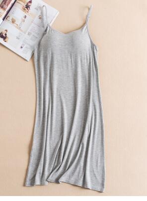 Femmes complet glisse 4 couleurs Modal Sexy Slip solide Anti vidé rembourré soutien-gorge glisse sous-vêtements confortable sommeil robe: Gris / XL