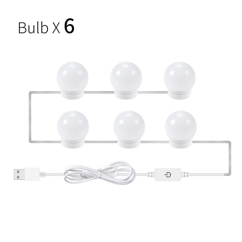Usb led 5v makeup lampe væglampe skønhed 2 6 10 14 pærer sæt til toiletbord trinløst dæmpbare hollywood makeup spejl lys: 6 pærer