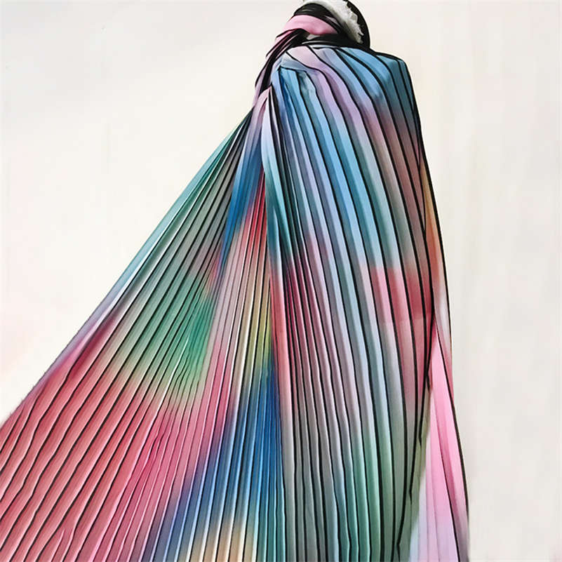 Tela de gasa de arcoíris gradiente, adorno plisado, Material artesanal, vestido, 50x150 CM, artesanía de costura
