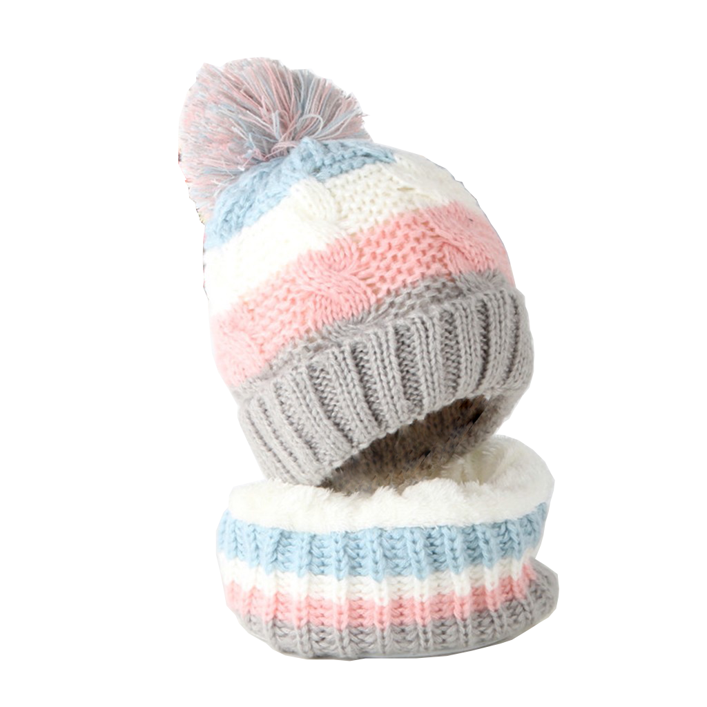 Winter Children Hat Scarf Sets Girl Boy Pompon Hat And Snood For Girls Boys Fall Knitted Hat Suit Set Girl's 2 Piece Set Baby: Pink