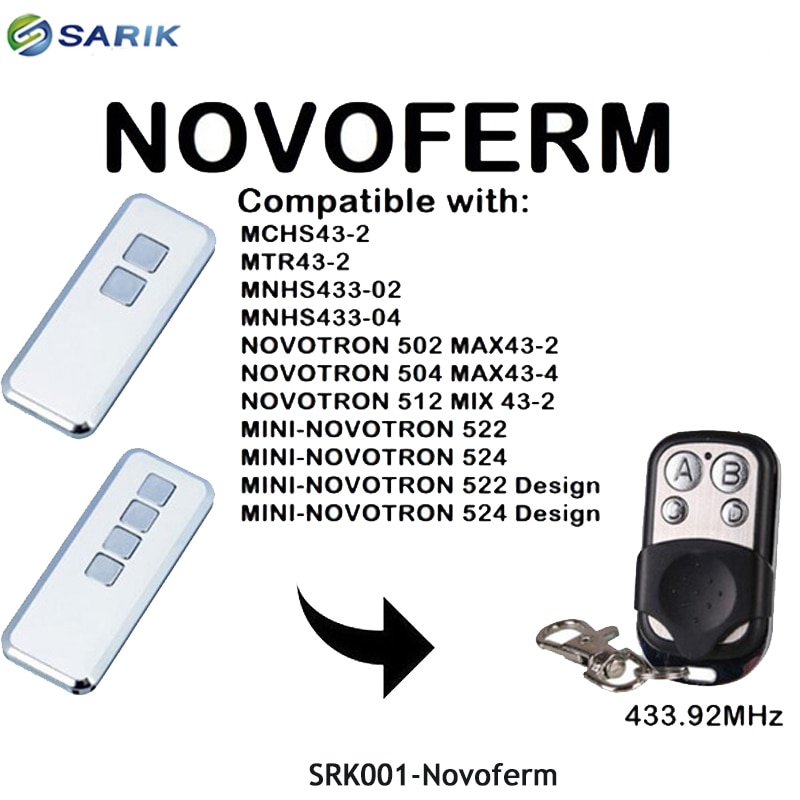 Novoferm 502 max 43-2, 504 max 43-4 udskiftning garageportåbner 433,92 mhz rullende kode duplikator