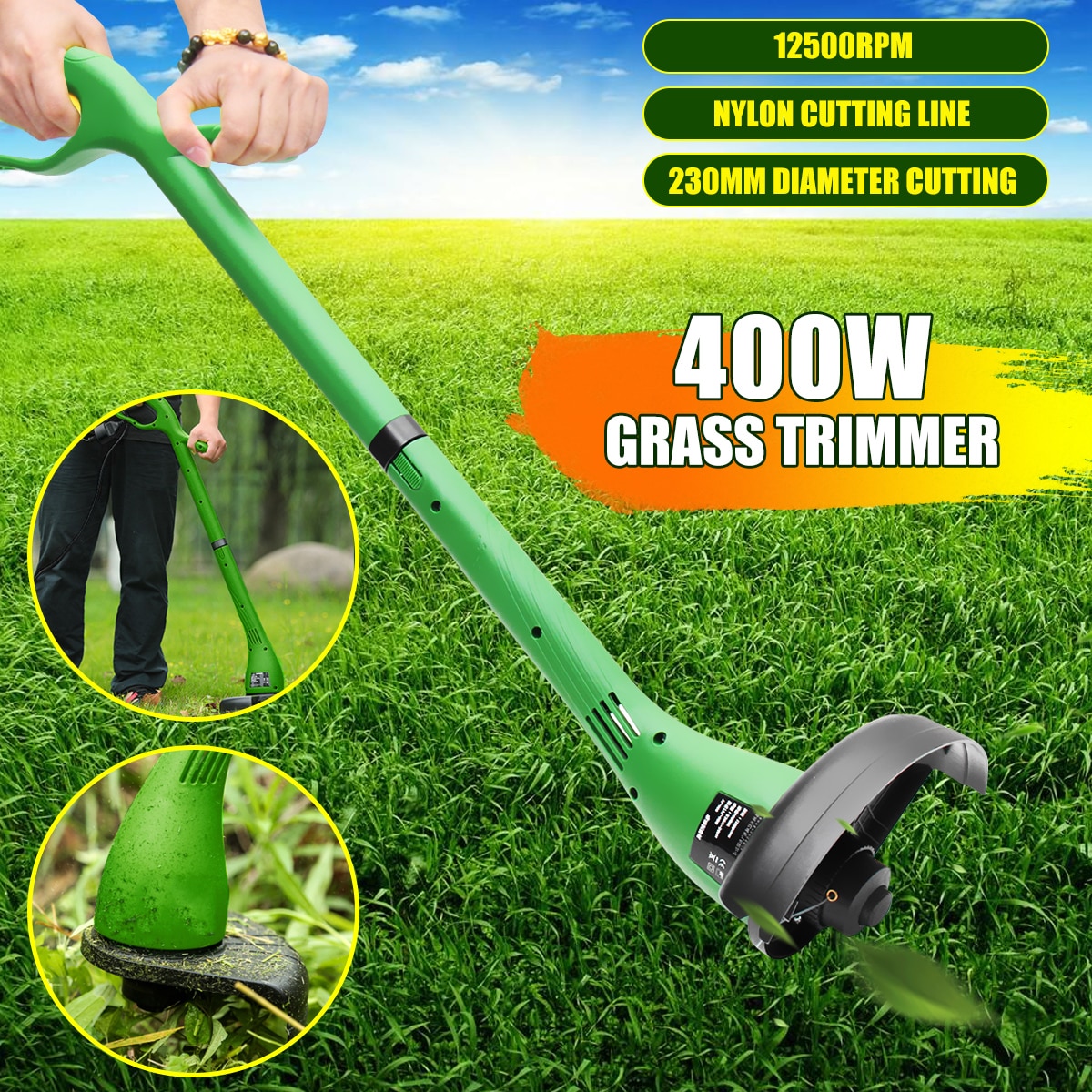 500W Peaks Electric Grass Trimmer Strimmer Cutter Lawnmower Heavy Duty Lawn Mower Pruning Machine 230mm Garden Power Tools