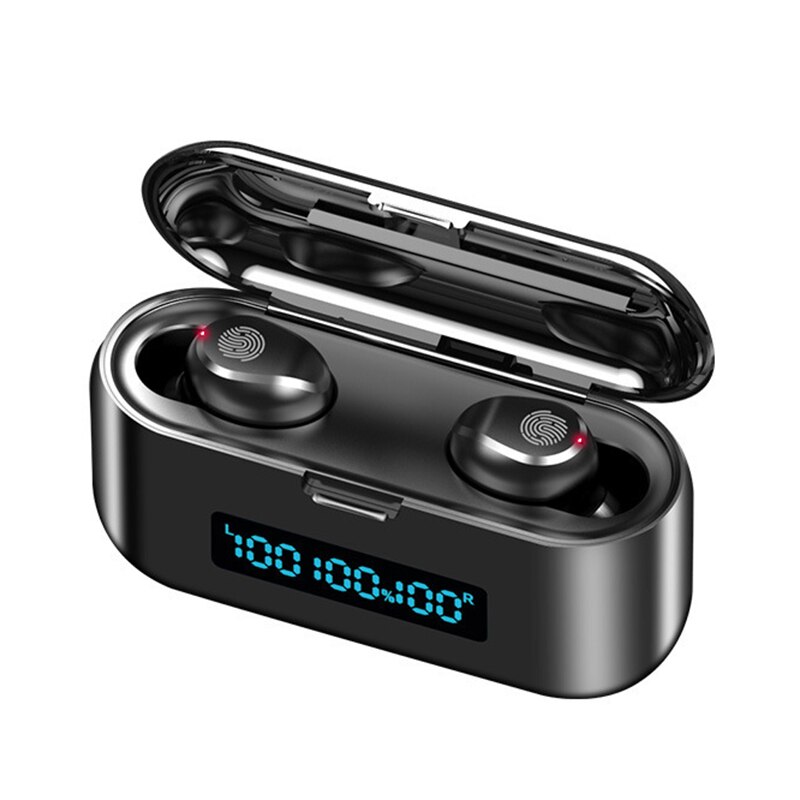 Oringinal F9 Bluetooth 5.0 Auricolari TWS di Impronte Digitali Touch Auricolare Stereo HiFI In-ear Auricolari Cuffie Senza Fili Per Lo Sport: Black