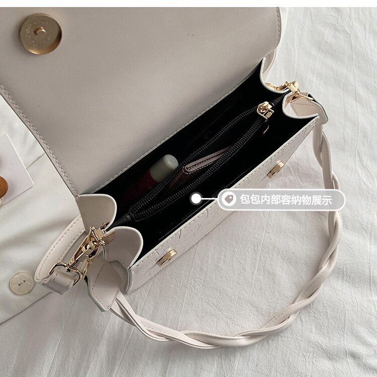 Fransk kvinnlig stenmönster fyrkantig väska handväska & axelväska messenger bag bredd 20cm höjd 13cm