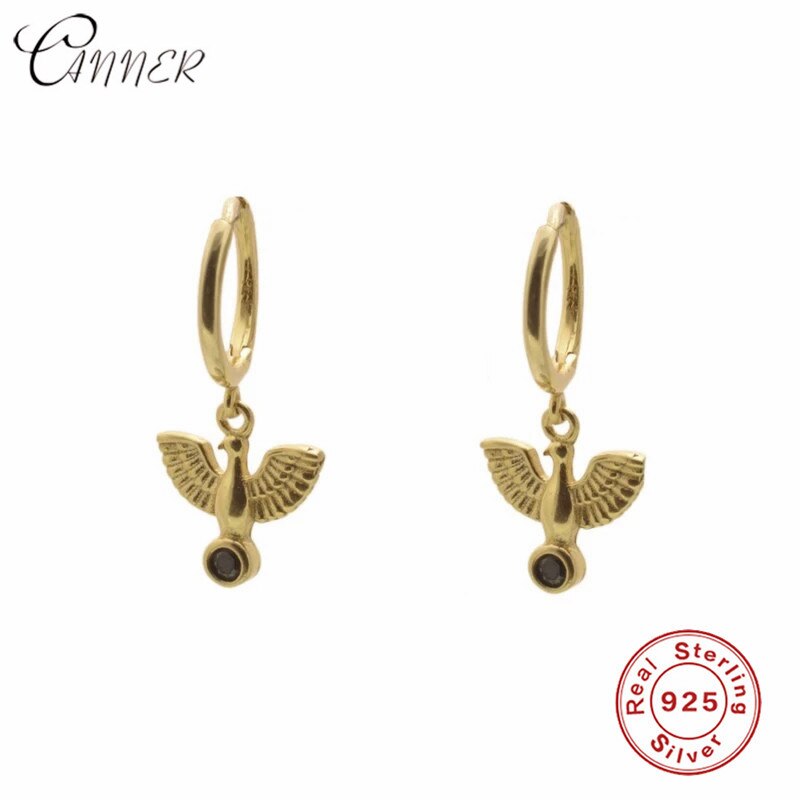 Canner 925 prata esterlina jóias para as mulheres bonito animal pombo pingente pequenos brincos de argola para meninas por atacado coreano brincos: gold