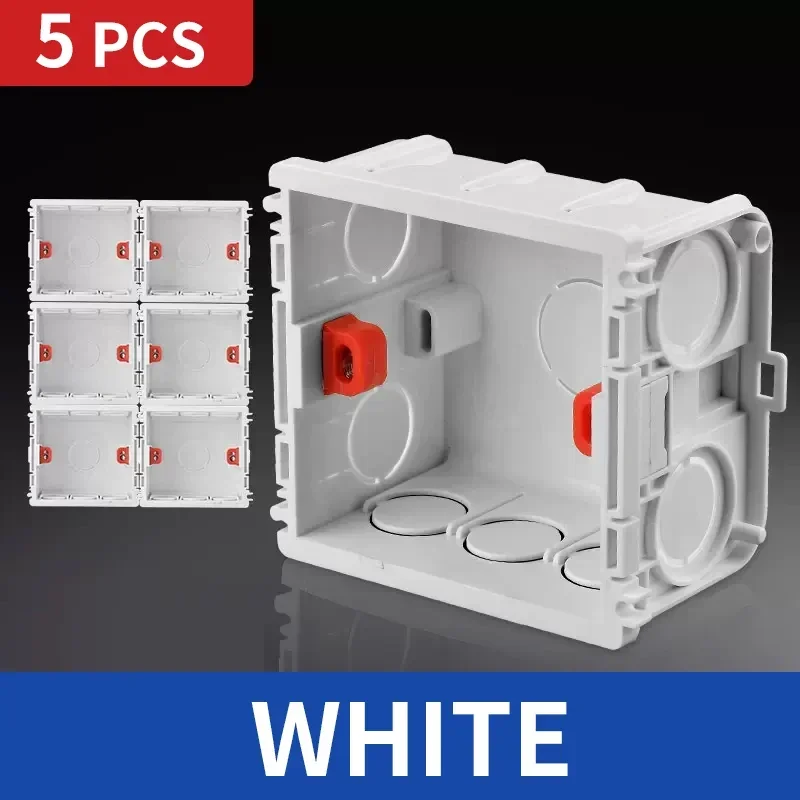 Type 86 Wall Mounting Switch Box Electrical Outlet PVC Bottom Universal Socket with Recessed & Wire Slots-White Blue Red: WHITE