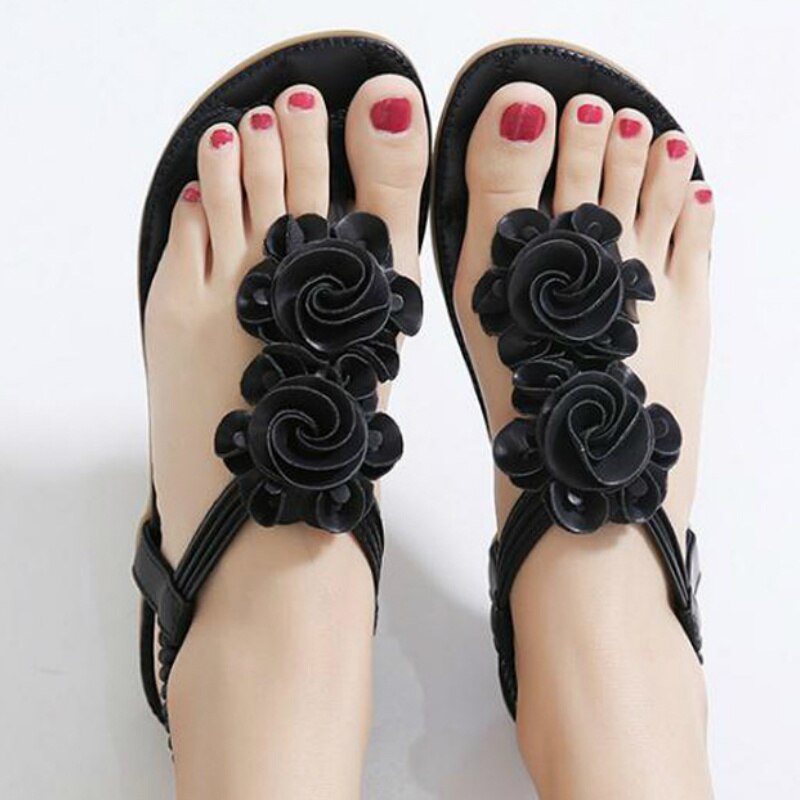 Sandalias étnicas De verano para Mujer, plataforma De flores, tacón plano, Punta abierta, banda elástica, informales, para playa y aire libre