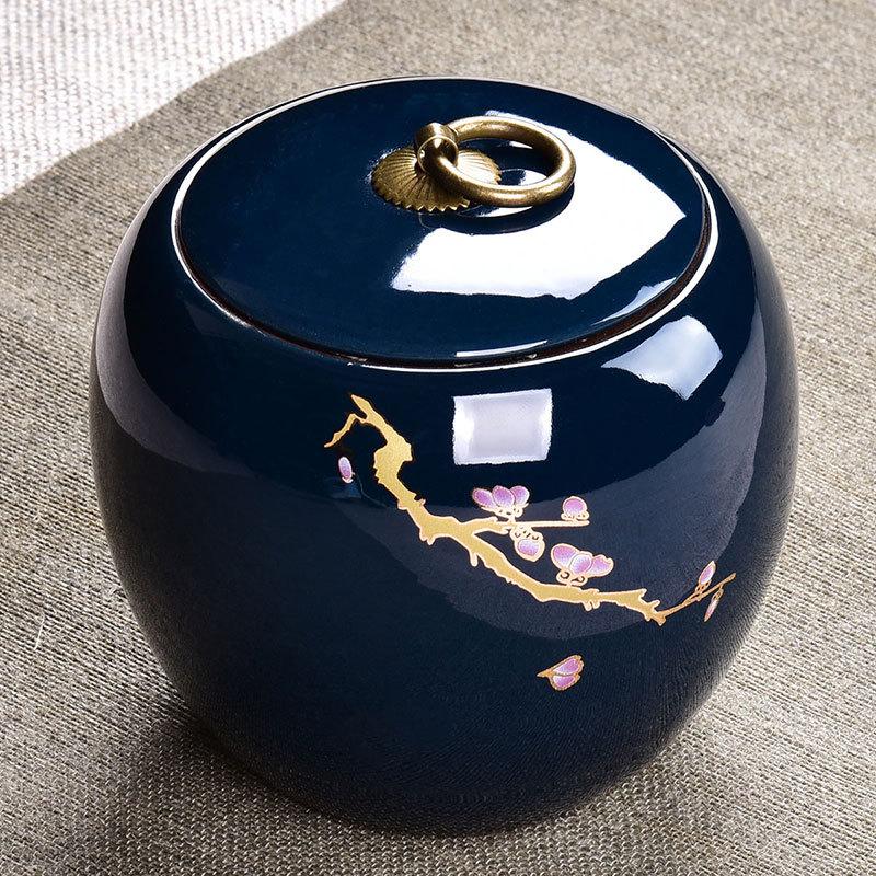 Cuadros de té chinos de Color azul oscuro, caja de té impresa de ciruela de bambú, caja de té, caja de almacenamiento de dulces de café, contenedor de té Power, de boda