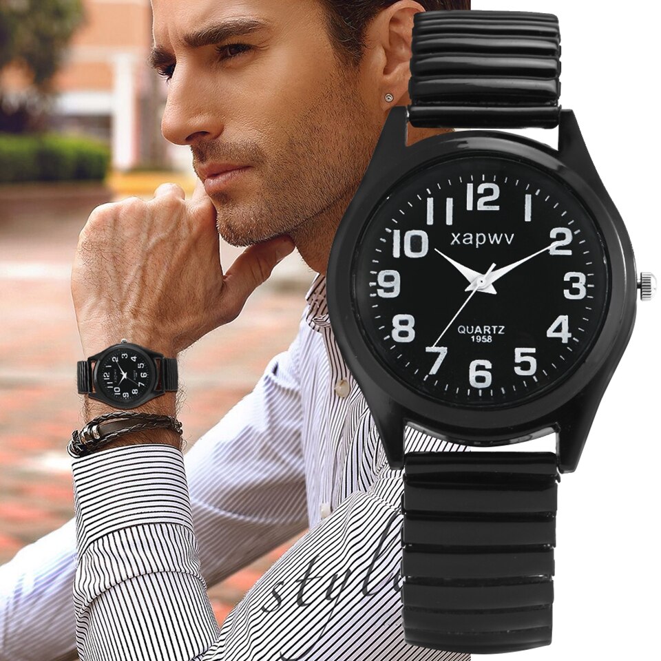 Minimalist Men Women Black Elastic Band Classic Arabic Numeral Dial Quartz Watch Product Couple Watch Lover Anniversary