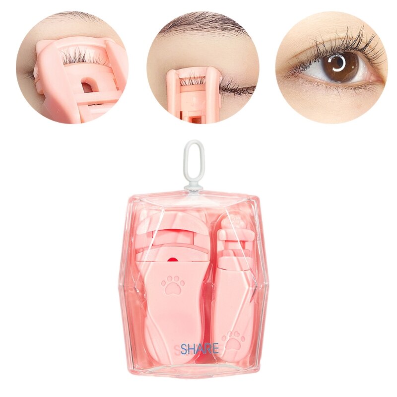 Bigoudi de cils à grand Angle avec patte de chat mignon, avec Mini Clip d'angle partiel, outils de recourbage de cils portables, 2 pièces