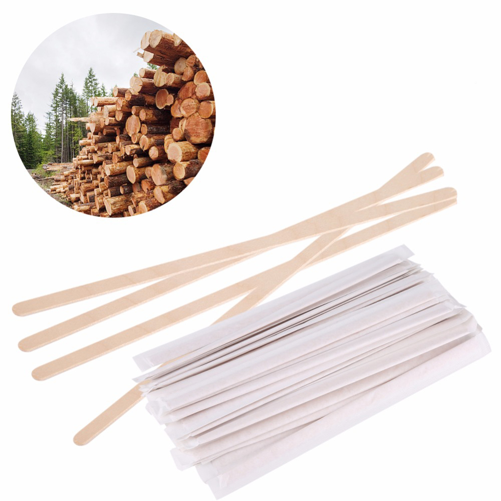 100 Pcs 140mm Disposable Wooden Coffee Stirrer For Cold Drink Beverage 5.5'' restaurants bar, coffee shop, school, breakroom
