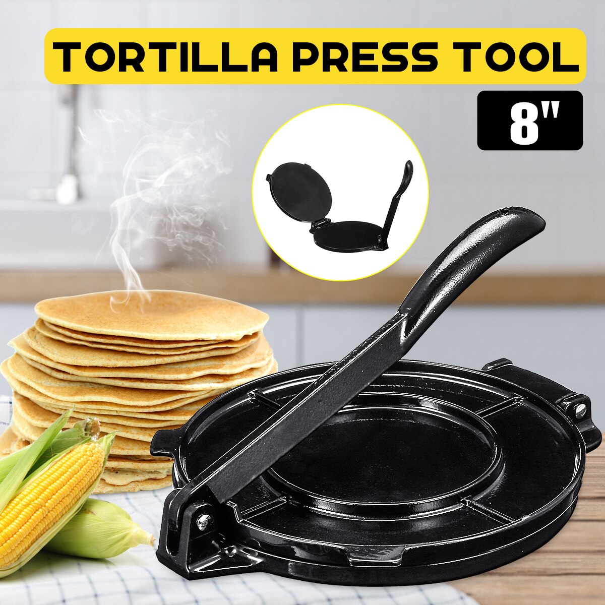 DIY Pie Tools Kitchen Accessories Gadgets 8 Inches Foldable Tortilla Press Maker Aluminum Kitchen Flour Corn Baking Tool