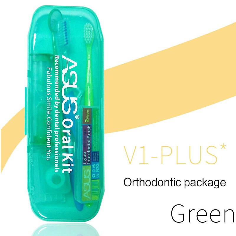Orale Schoon Gereedschap Orthodontische Oral Care Kit, Tandenborstel Mond Spiegel Interdentale Borstel Dental Floss, orthodontische schoon pak: Green