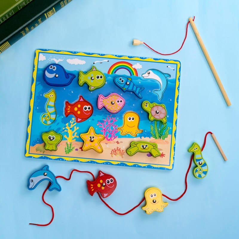 Magnetische Fishing Game Educatief Basic Vaardigheid Ontwikkeling Speelgoed Houten Bad Vloer Puzzel Vis Speelgoed Voor Kinderen Peuters