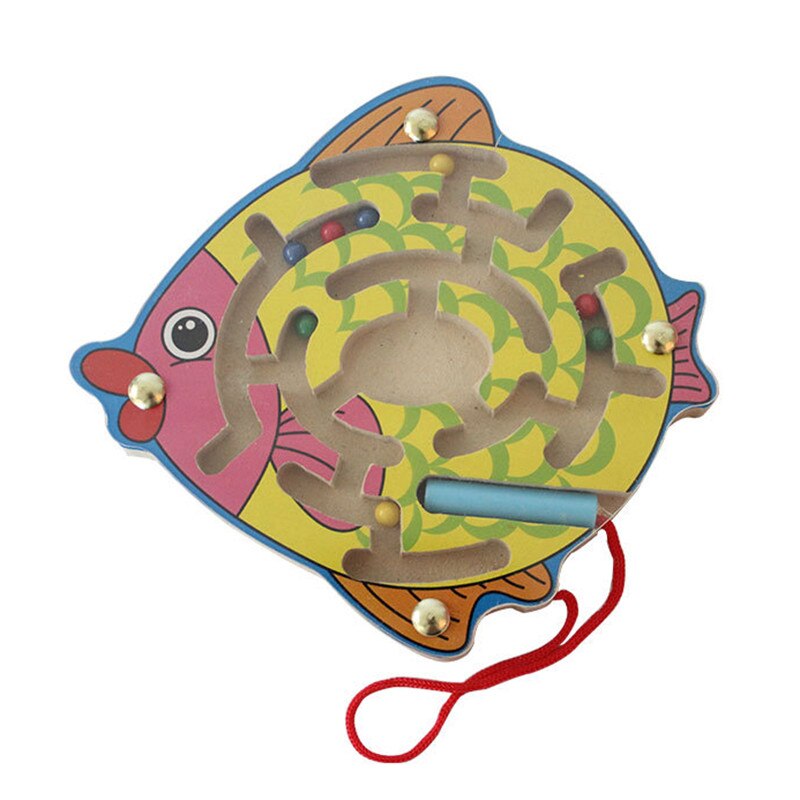 Magnetische Doolhof Houten Puzzel Labyrint Cartoon Dierlijke Vorm Kinderen Vroeg Leren Educatief Intellectuele Game Speelgoed Voor Kinderen: Fish