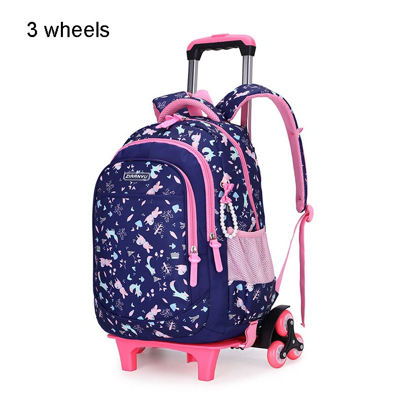 Staccabile Ruote Sacchetto di Ragazze della Scuola Zaino Mochila Escolar Studente Libri Sacchetto Del Fiore di Stampa Zaino per Bambini Sacchetto di Scuola Del Carrello: 3 wheels blu