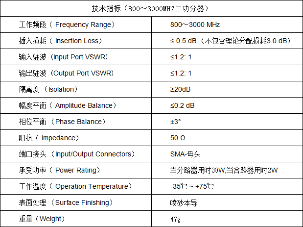 800-3000MHZ Power Divider Two-way Power Divider GPS Power Two Distribution Combiner 0.8-3G One to Two SMA