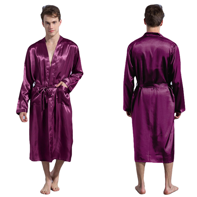Hvit ensfarget langermet kinesisk herre rayon-kåpe kjole mannlig kimono badekåpe nattøy nattøy pyjamas sml xl xxl