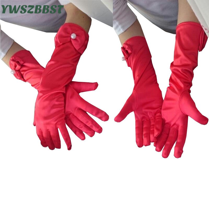 Lange Handschoenen Zonnebrandcrème Satijn Kids Meisjes Handschoenen Voor Party Wedding Dansvoorstelling Meisje Boog Handschoenen Baby Kinderen Jurk Accessoire