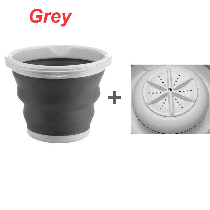 Mini vaskemaskine bærbar ultralydsrenser turbine sammenklappelig spand type tøjvask rengøring til hjemmerejse: Grå