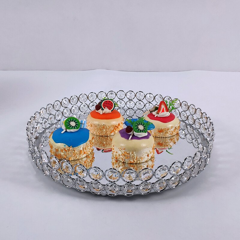 Ronde Aankomen Gold Spiegel Cupcake Stand Crystal Metal Party Decoratie Grote Fruitschaal Fruitmand Thuis Set Cake tool
