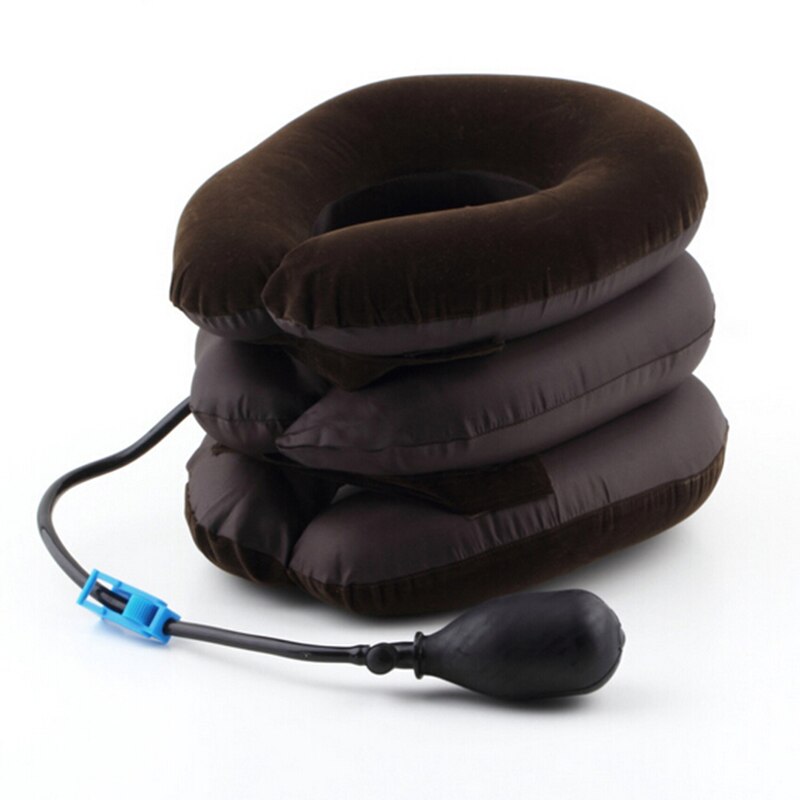 Inflatable Air Neck Traction Device Soft Neck Cervical Collar Pillow Pain Relief Tractor Neck Posture Corrector Stretching Brace: 3 Layers Brown