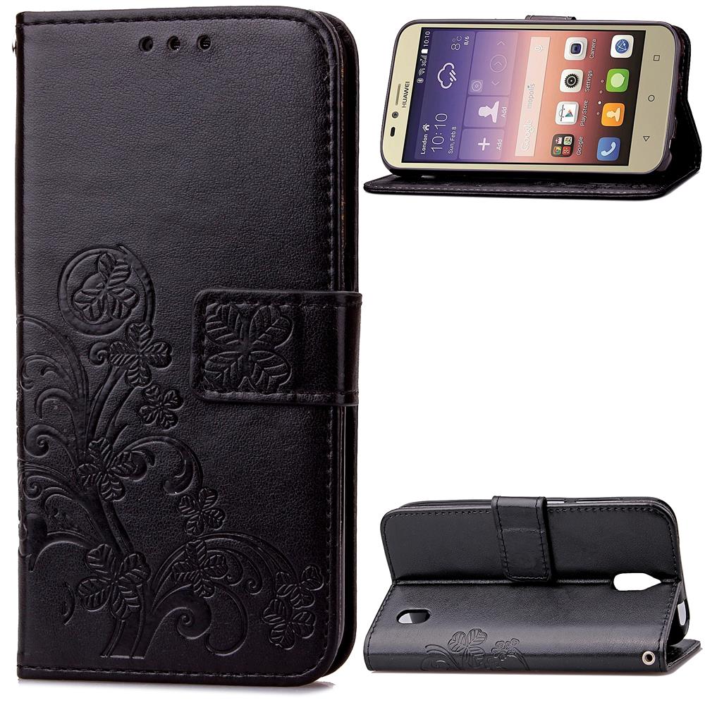 HATOLY Case Huawei Y625 Cover Flip PU Leather & Silicone Telefoon Holster Case Voor Huawei Y625 Case Huawei Ascend y625 Tas: Black