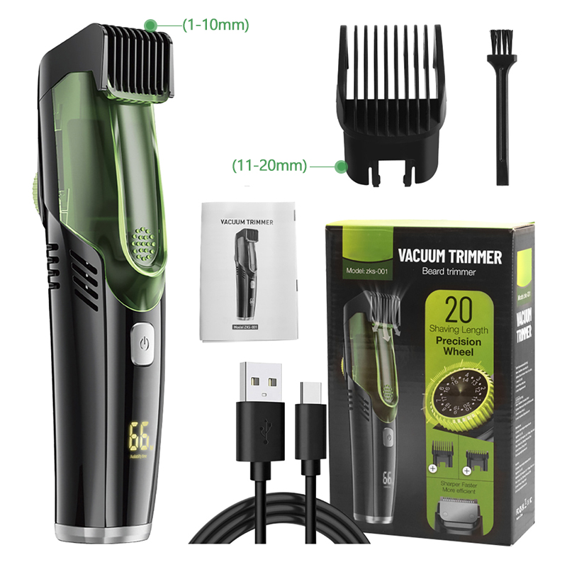 Vacuum Beard Trimmer for Men, Rechargeable Mustache Trimmer with Adjustable Length Comb (1-20MM) Electric Beard Trimmer: green