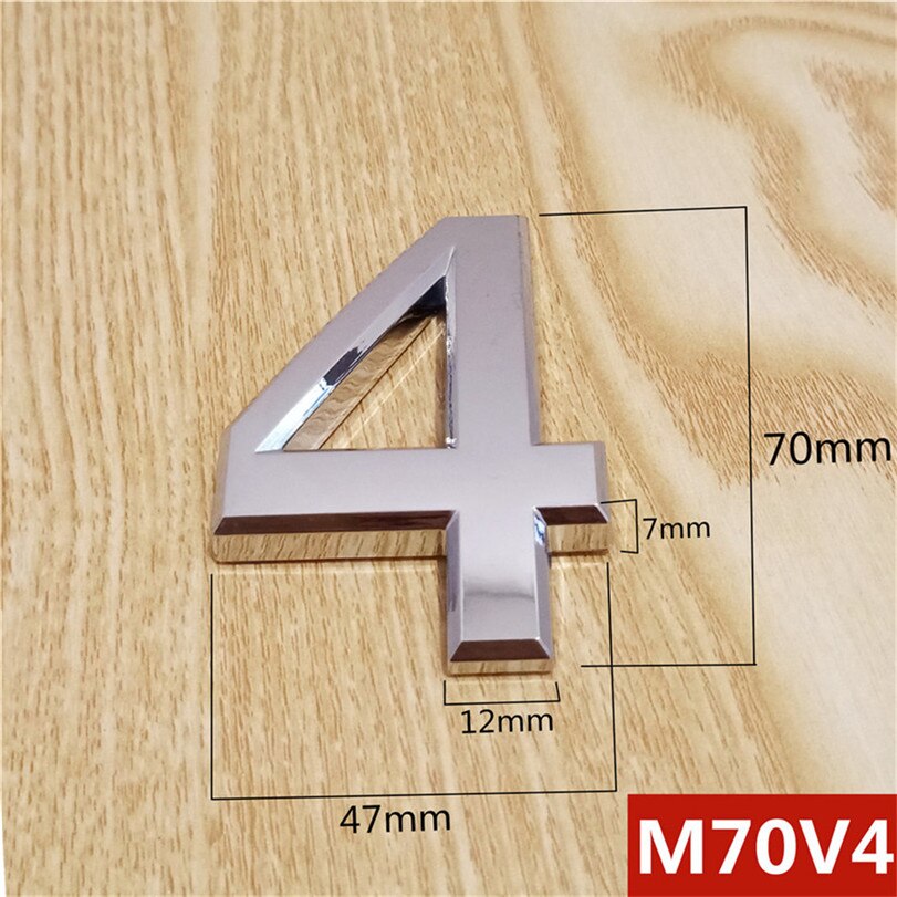 Height 70mm Silver ABS Plastic Silver Self- Adhesive House Door Numbers Address Sign Hotel Home Door Plate Sticker: 4
