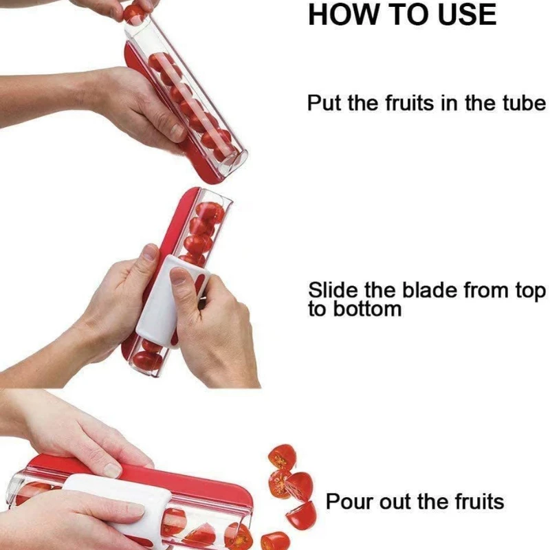 Tomaten-, druiven- en kersensnijder, handmatige fruit- en groentesnijder, groente- en fruitsnijder, keukengadget, progressieve zip-snijder