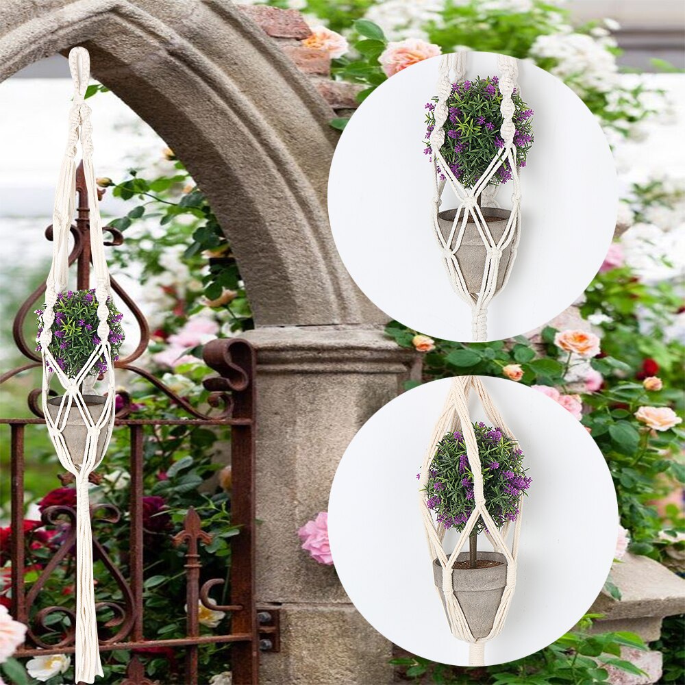 Macrame Plant Hangers Handmade Indoor Outdoor Hanging Planter Basket No Tassels Basket Cotton Rope with Beads Flower Pot Holder