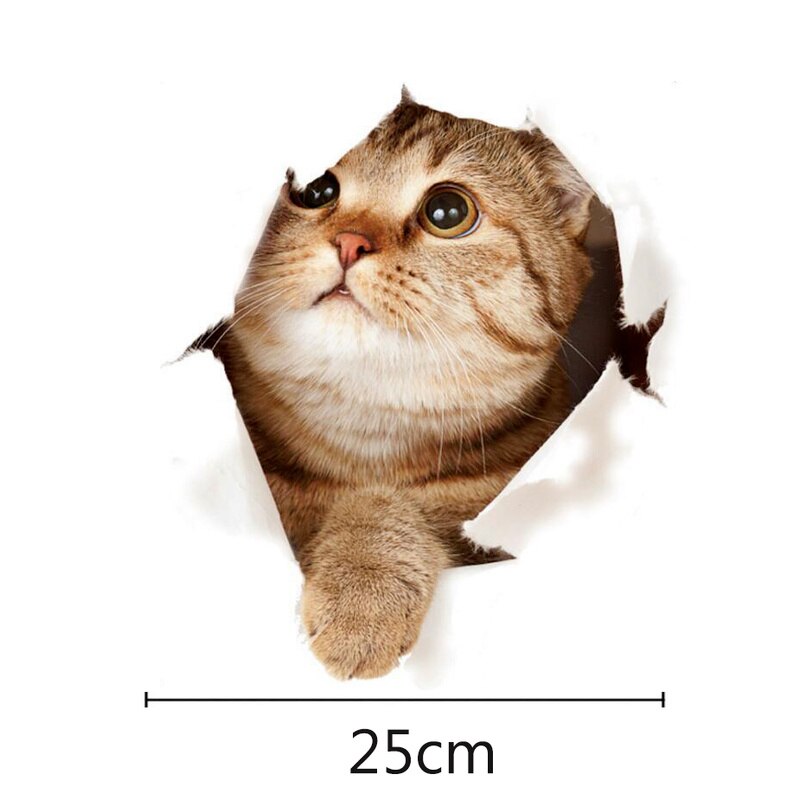 3D Cute Cat Stickers Car Home Bedroom Toilet Kitten Broken Wall Decor Sticker Vinyl Decal Realistic Funny Anima Stickers