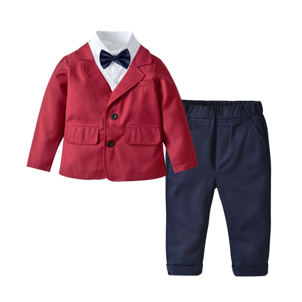 Waggel Jongens Pakken voor Bruiloften Kids Balzers Past Gentleman Sets Lange Mouw Blouse Jas Broek Tie 4pcs Kinderen Outfits kleding: 6T