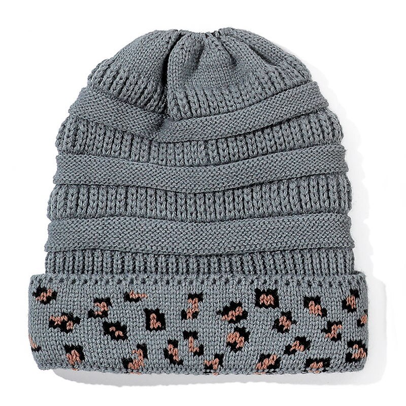 Vlechtbare muts winter gebreide mutsen winter dames muts dames meisje stretch gebreide muts met label paardenstaart muts met gaten warme mutsen mutsen: Grijs