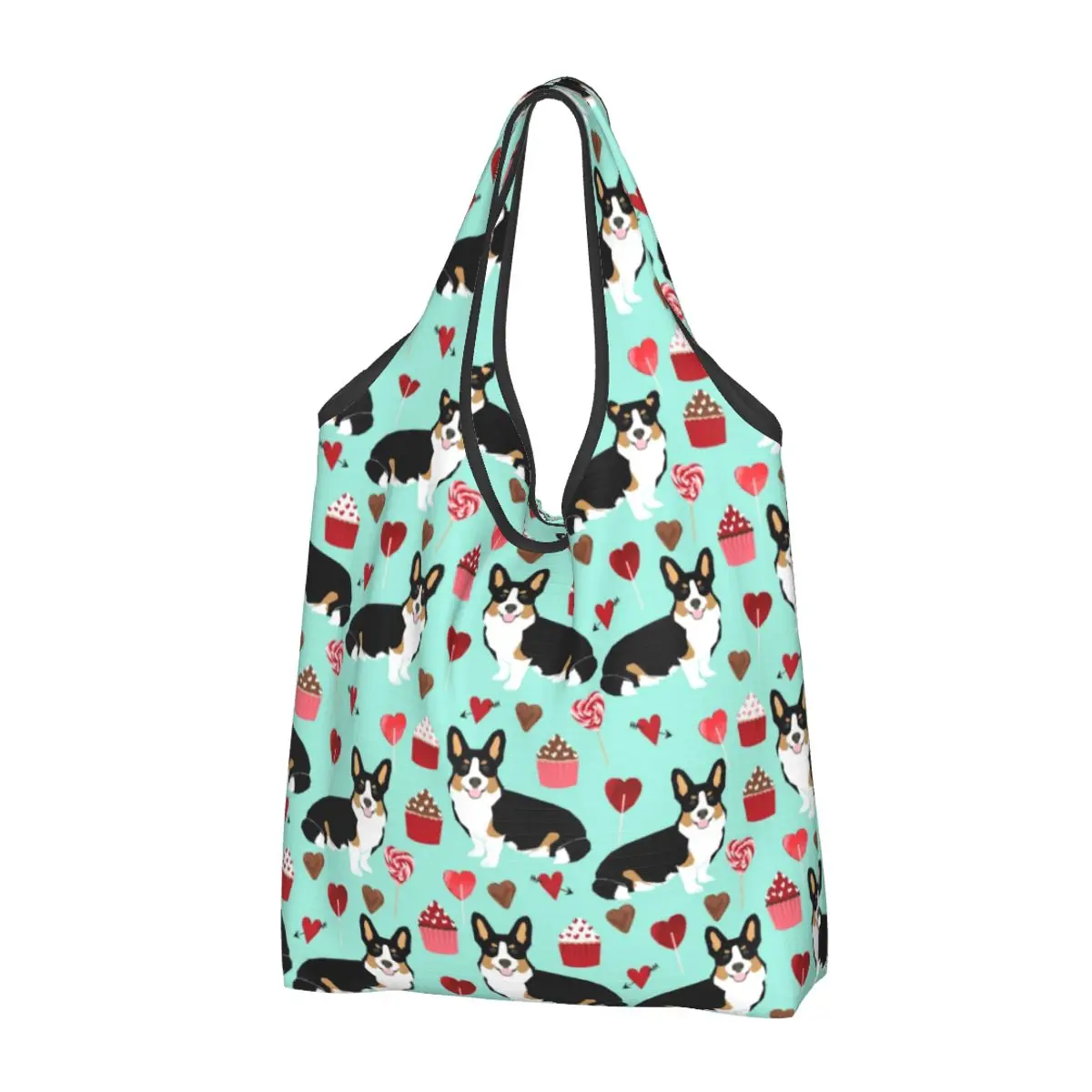 Recycling Coffee Welsh Corgis Dog Shopping Bag Women Tote Bag Portable Grocery Shopper Bags: SKY BLUE