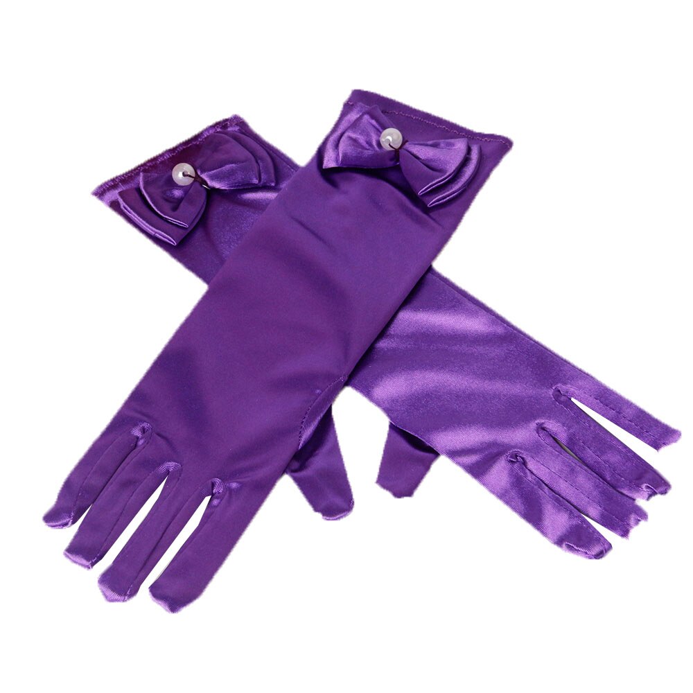 Gants de fête 11 couleurs | Gants longs de princesse pour enfants filles, gants en Satin avec nœud perlé, gants d'anniversaire: VIOLET