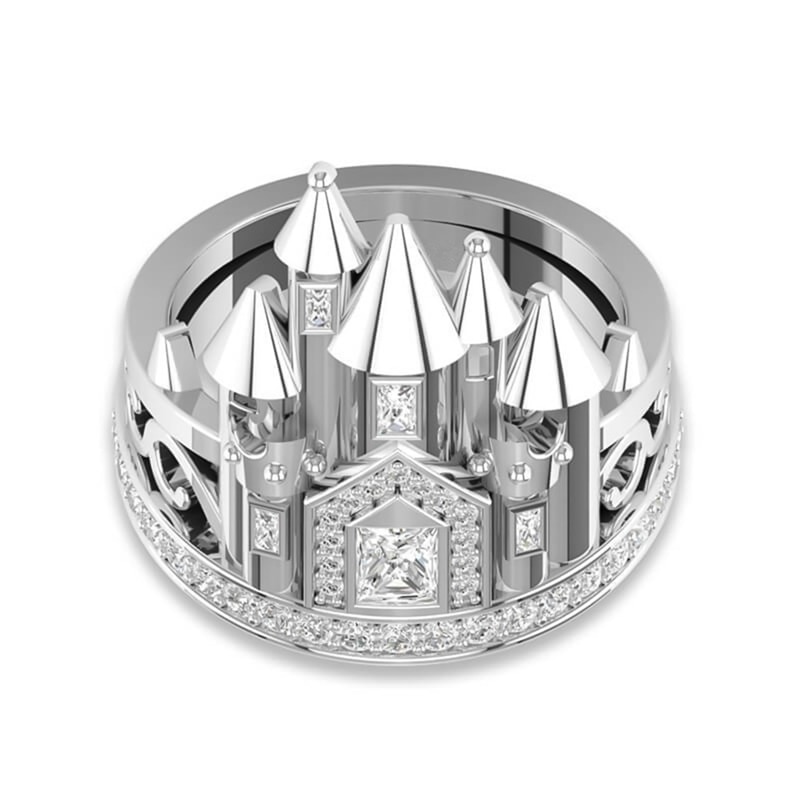 FDLK Luxury Zircon Ring Romantic Castle Rings For Women Wedding Statement Party Jewelry Valentine'Day