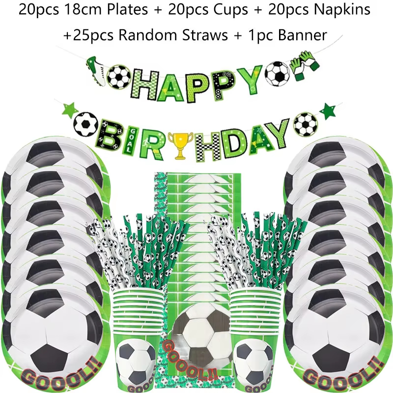 Voetbal Verjaardag Wegwerpservies Voetbal Papieren Borden Kopjes Servetten Tafelkleed Banner Sport Voetbal Thema Feestdecoratie