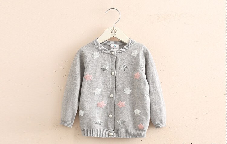 Spring grils stjerner print strik cardigan tøj børnetøj børnetøj frakke sweater pige børn cardigan v-hals afslappet: Grå / 120 cm