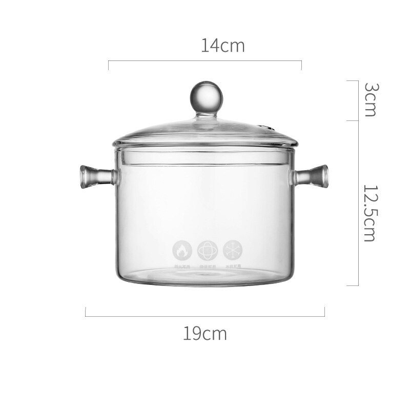 Gjennomsiktig glass kasserolle suppe gryte instant nudler glass bolle med håndtak lokk varmebestandig grøt gryte kjøkken matlaging verktøy: 1.2l perlehåndtak